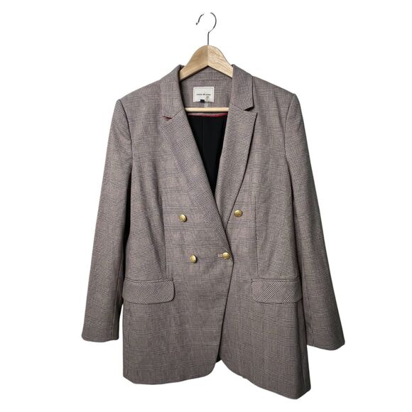 Court & Rowe Warwick Double-Breasted Houndstooth Plaid Blazer Sz 12 Gray Career - Picture 2 of 13